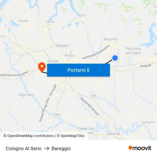 Cologno Al Serio to Bareggio map