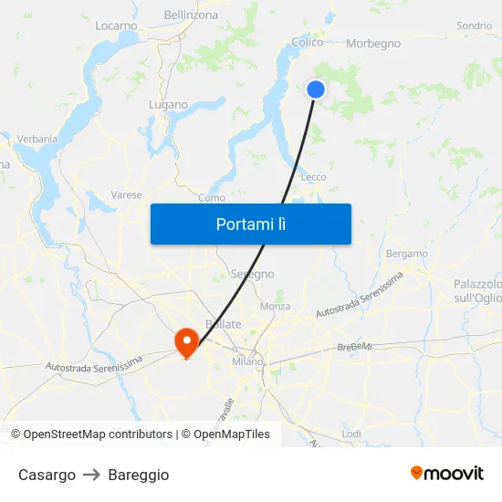Casargo to Bareggio map