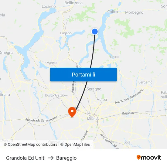 Grandola Ed Uniti to Bareggio map