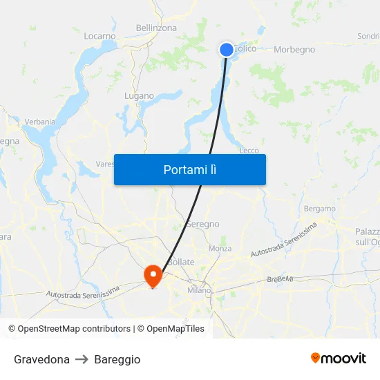 Gravedona to Bareggio map