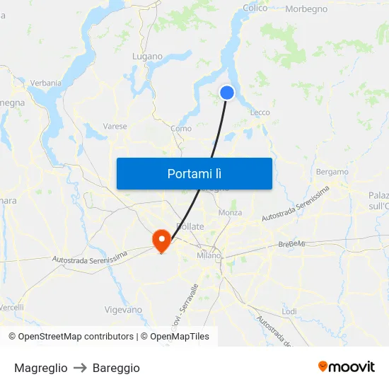Magreglio to Bareggio map