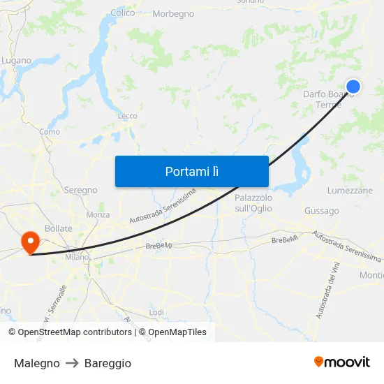 Malegno to Bareggio map