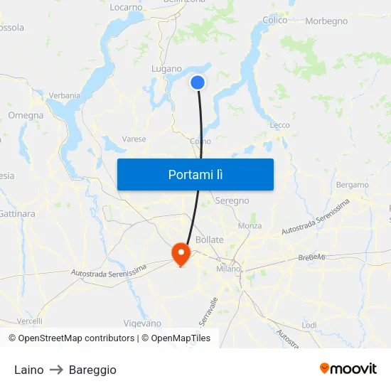 Laino to Bareggio map