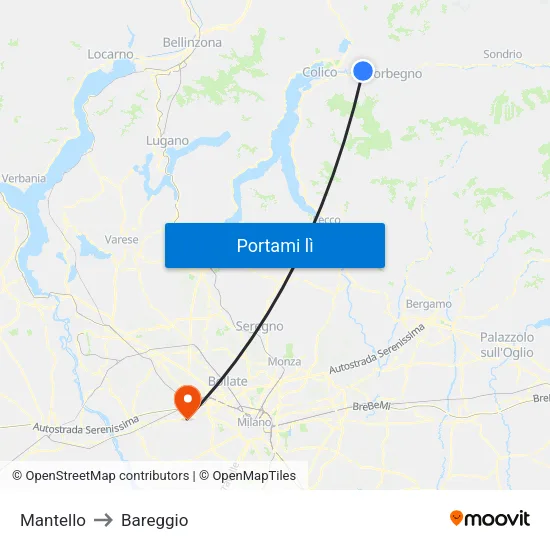 Mantello to Bareggio map