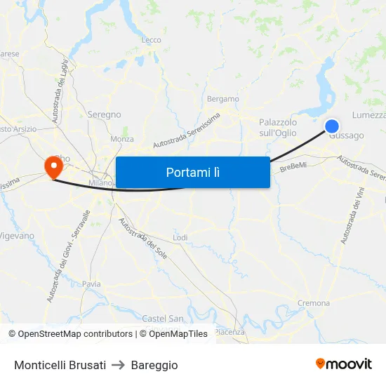 Monticelli Brusati to Bareggio map