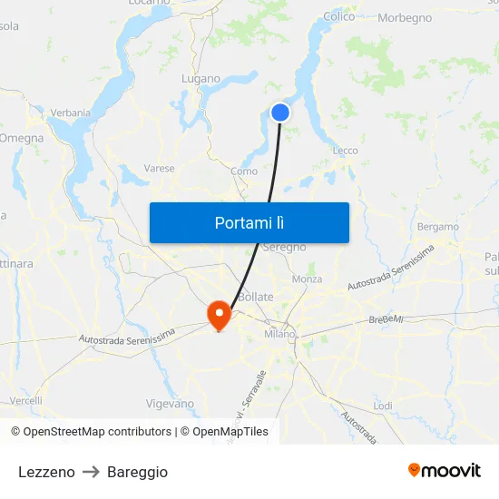 Lezzeno to Bareggio map
