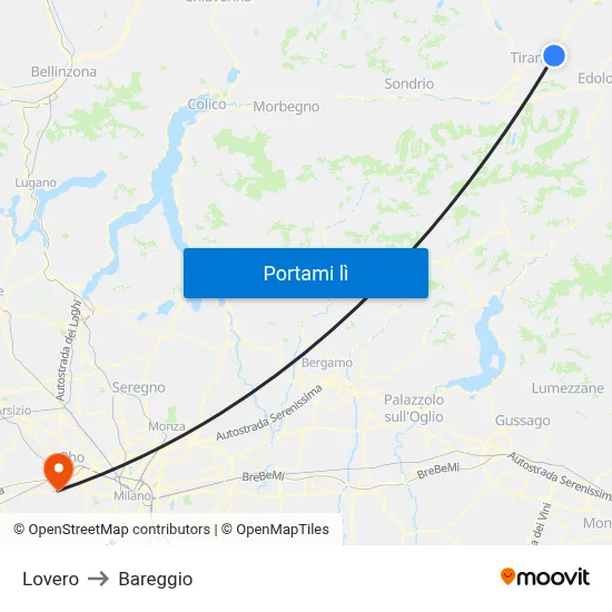 Lovero to Bareggio map