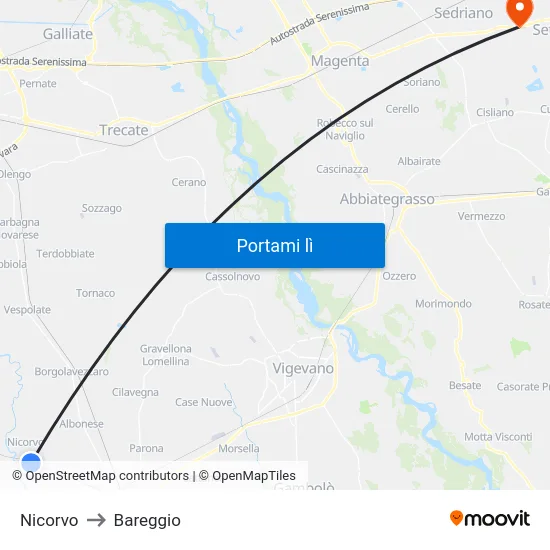Nicorvo to Bareggio map