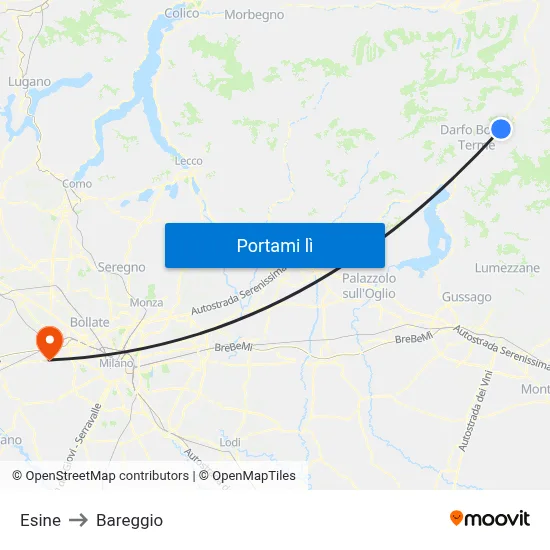 Esine to Bareggio map