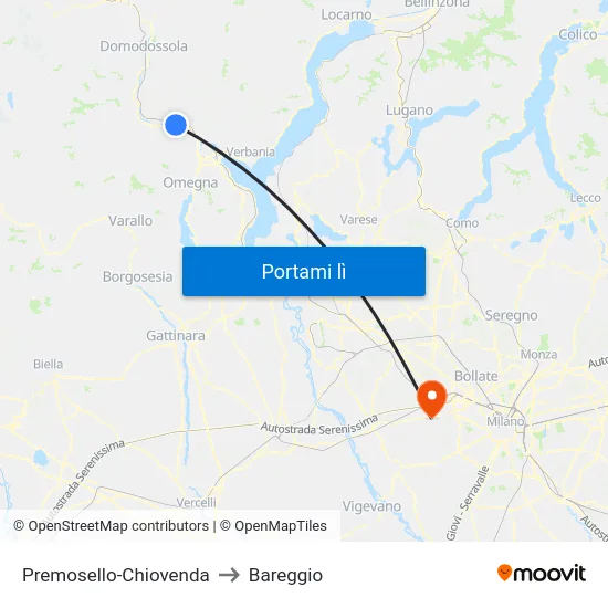 Premosello-Chiovenda to Bareggio map