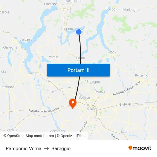 Ramponio Verna to Bareggio map