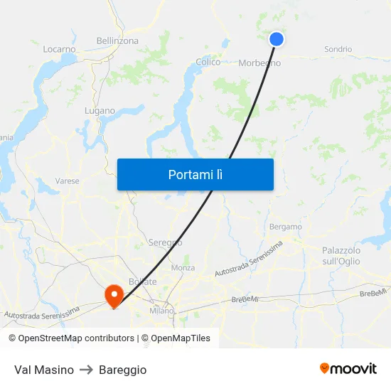 Val Masino to Bareggio map