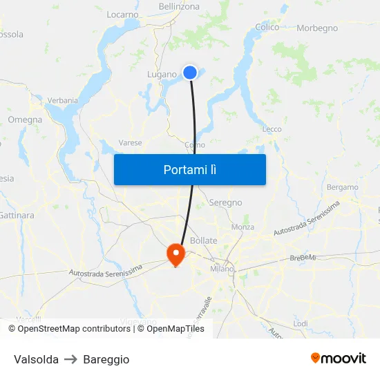 Valsolda to Bareggio map
