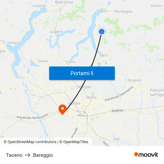 Taceno to Bareggio map