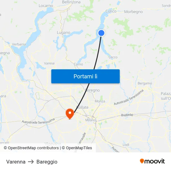 Varenna to Bareggio map