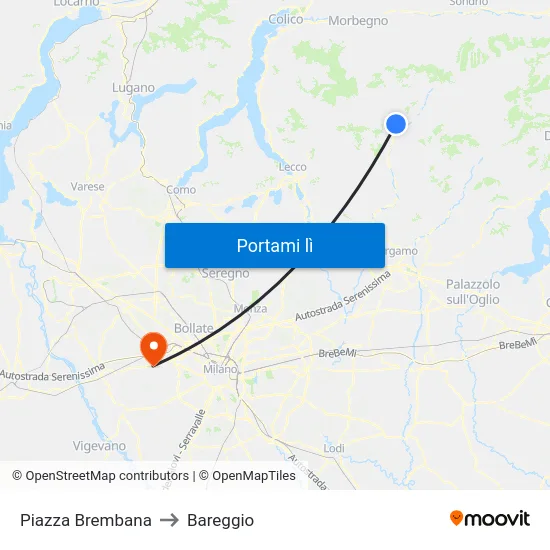 Piazza Brembana to Bareggio map