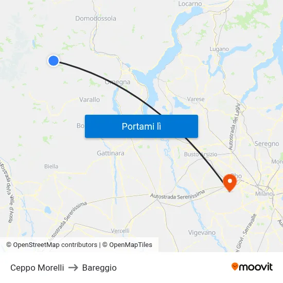 Ceppo Morelli to Bareggio map
