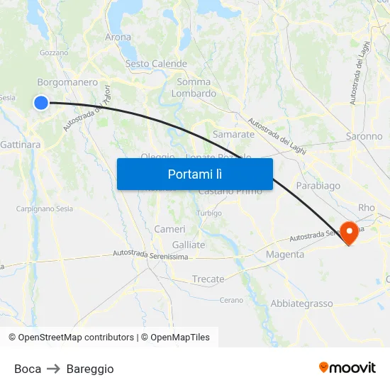 Boca to Bareggio map