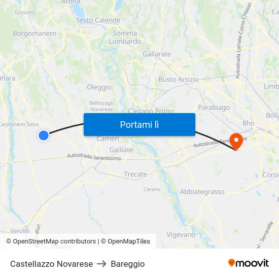 Castellazzo Novarese to Bareggio map