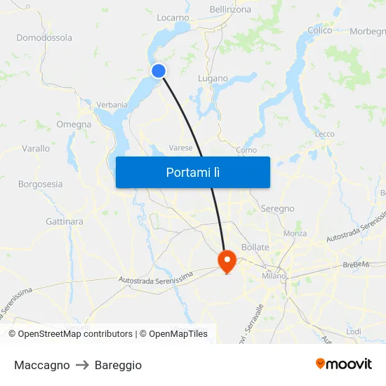 Maccagno to Bareggio map