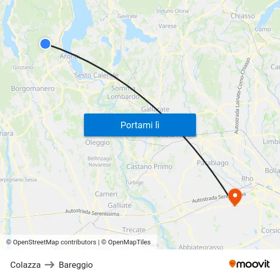Colazza to Bareggio map