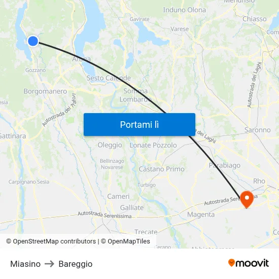 Miasino to Bareggio map