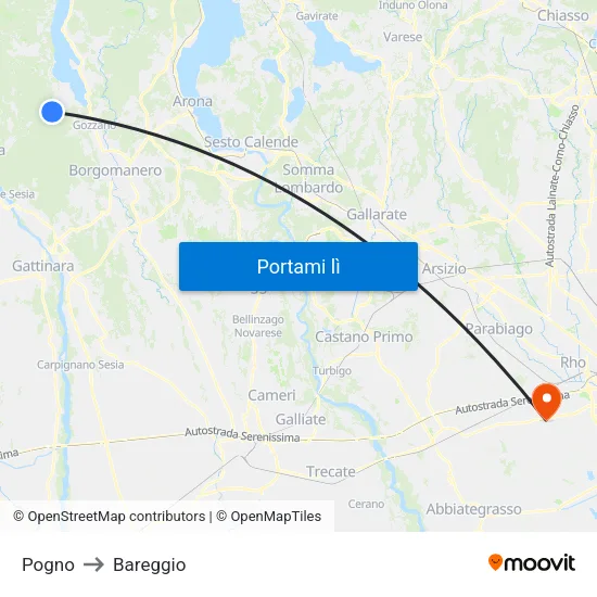 Pogno to Bareggio map