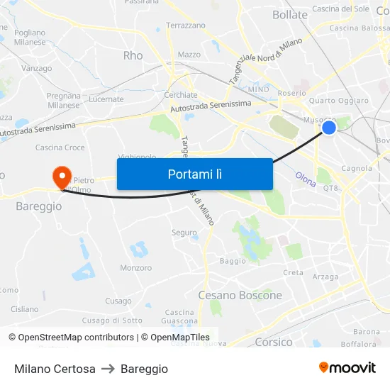 Milano Certosa to Bareggio map