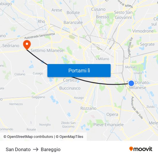 San Donato to Bareggio map