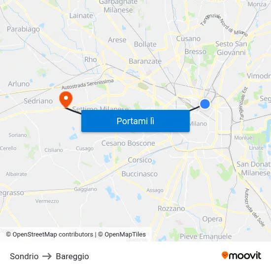 Sondrio to Bareggio map