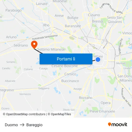 Duomo to Bareggio map