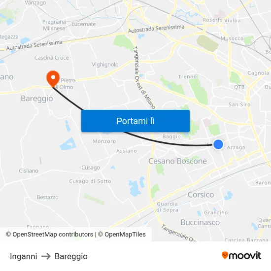 Inganni to Bareggio map