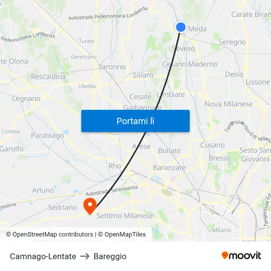 Camnago-Lentate to Bareggio map