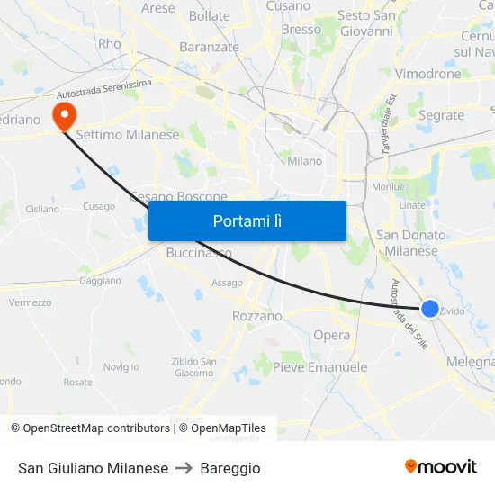San Giuliano Milanese to Bareggio map
