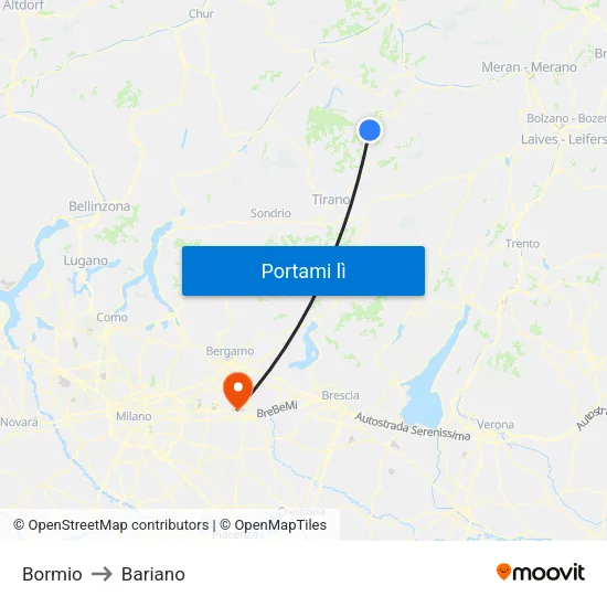 Bormio to Bariano map