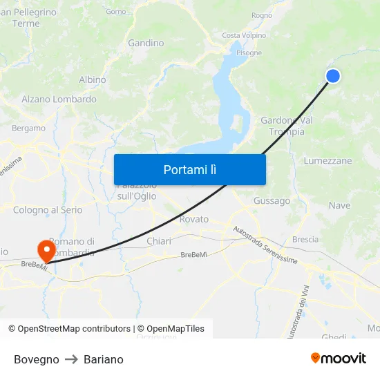 Bovegno to Bariano map