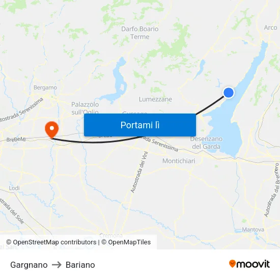Gargnano to Bariano map