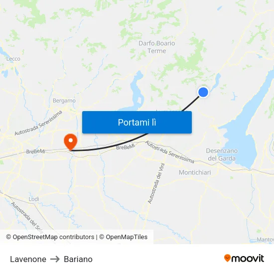 Lavenone to Bariano map