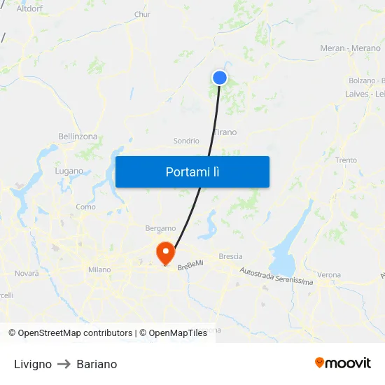 Livigno to Bariano map