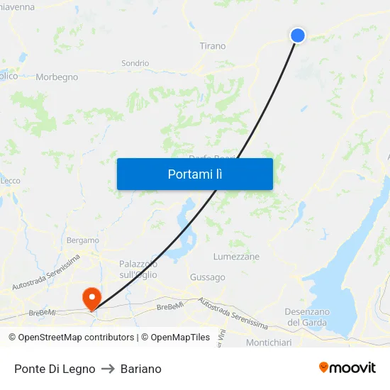 Ponte Di Legno to Bariano map