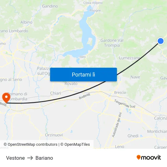Vestone to Bariano map