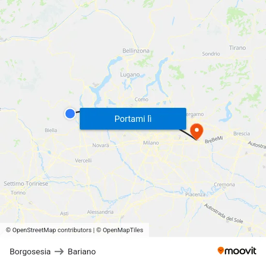Borgosesia to Bariano map