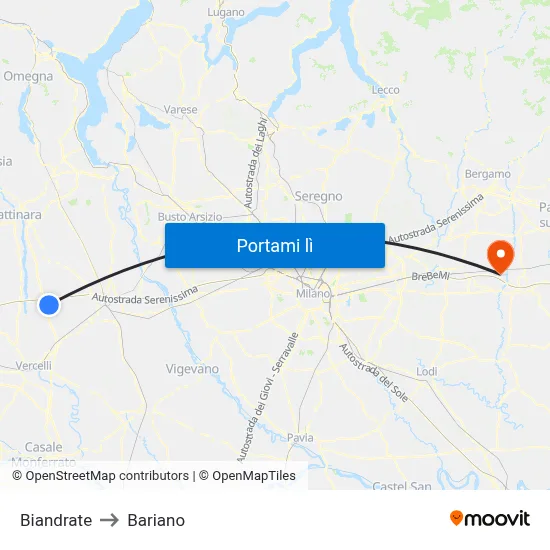 Biandrate to Bariano map