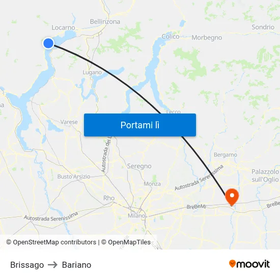 Brissago to Bariano map