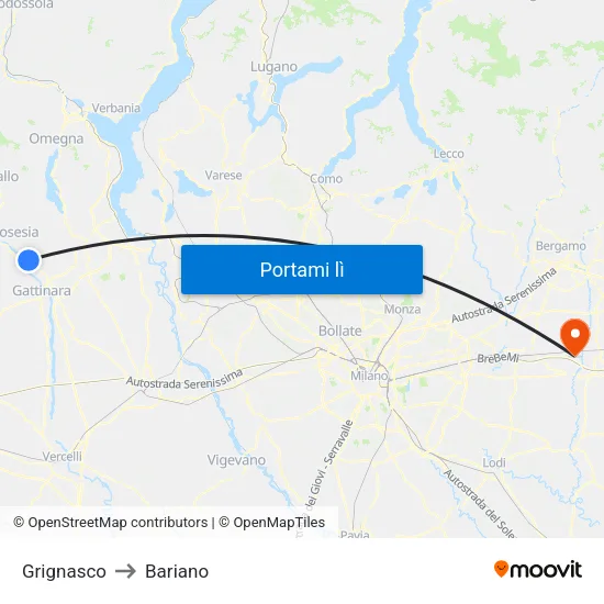 Grignasco to Bariano map