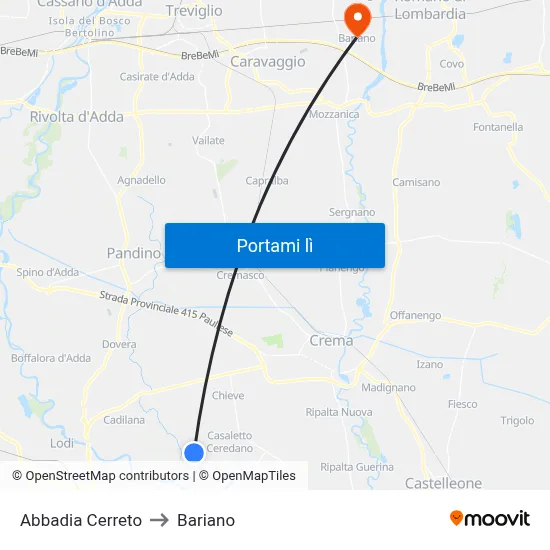 Abbadia Cerreto to Bariano map