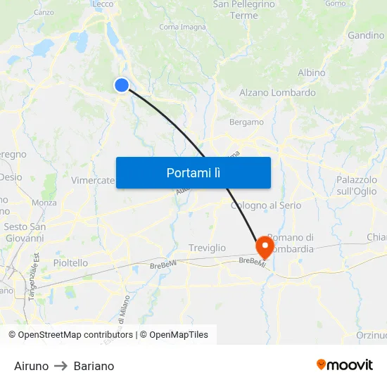 Airuno to Bariano map