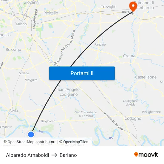 Albaredo Arnaboldi to Bariano map