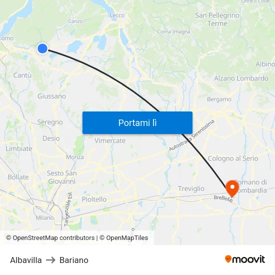 Albavilla to Bariano map