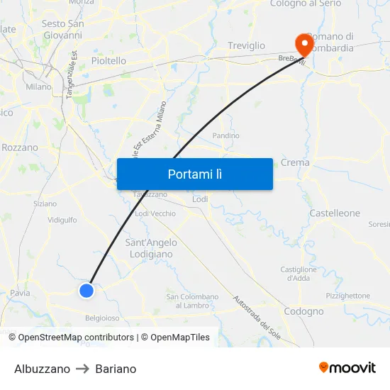 Albuzzano to Bariano map